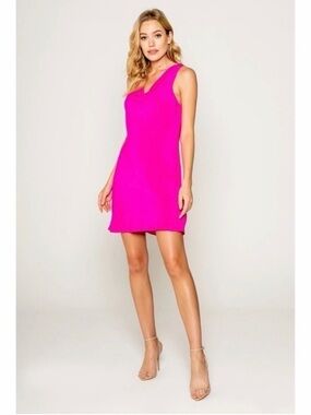 Lavender Brown 100% Silk Hot Pink Shift Mini Dress
